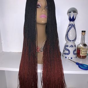 Burgundy ombré 26” micro braids wig